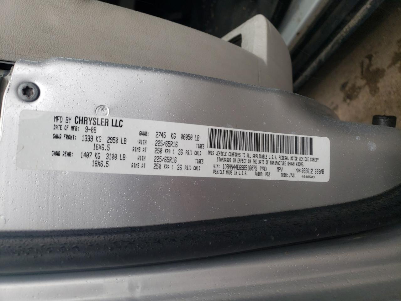Photo 10 from auction – 2009 DODGE GRAND CARA with VIN 1D8HN44E69B516075