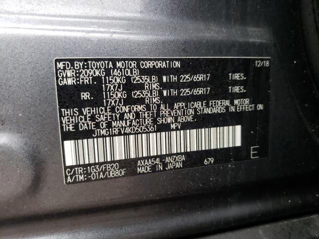 Photo 10 from auction – 2019 TOYOTA RAV4 LE with VIN JTMG1RFV4KD505361