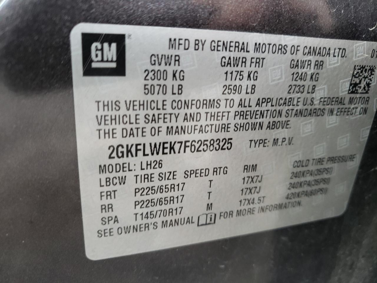 Photo 10 from auction – 2015 GMC TERRAIN SL with VIN 2GKFLWEK7F6258325