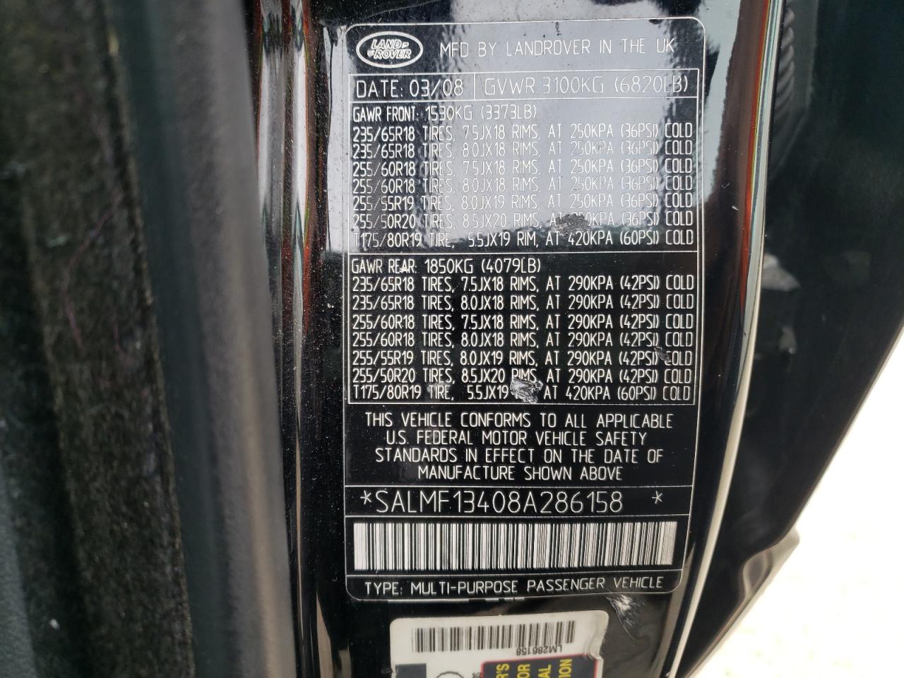 Photo 10 from auction – 2008 LAND ROVER RANGE ROVE with VIN SALMF13408A286158