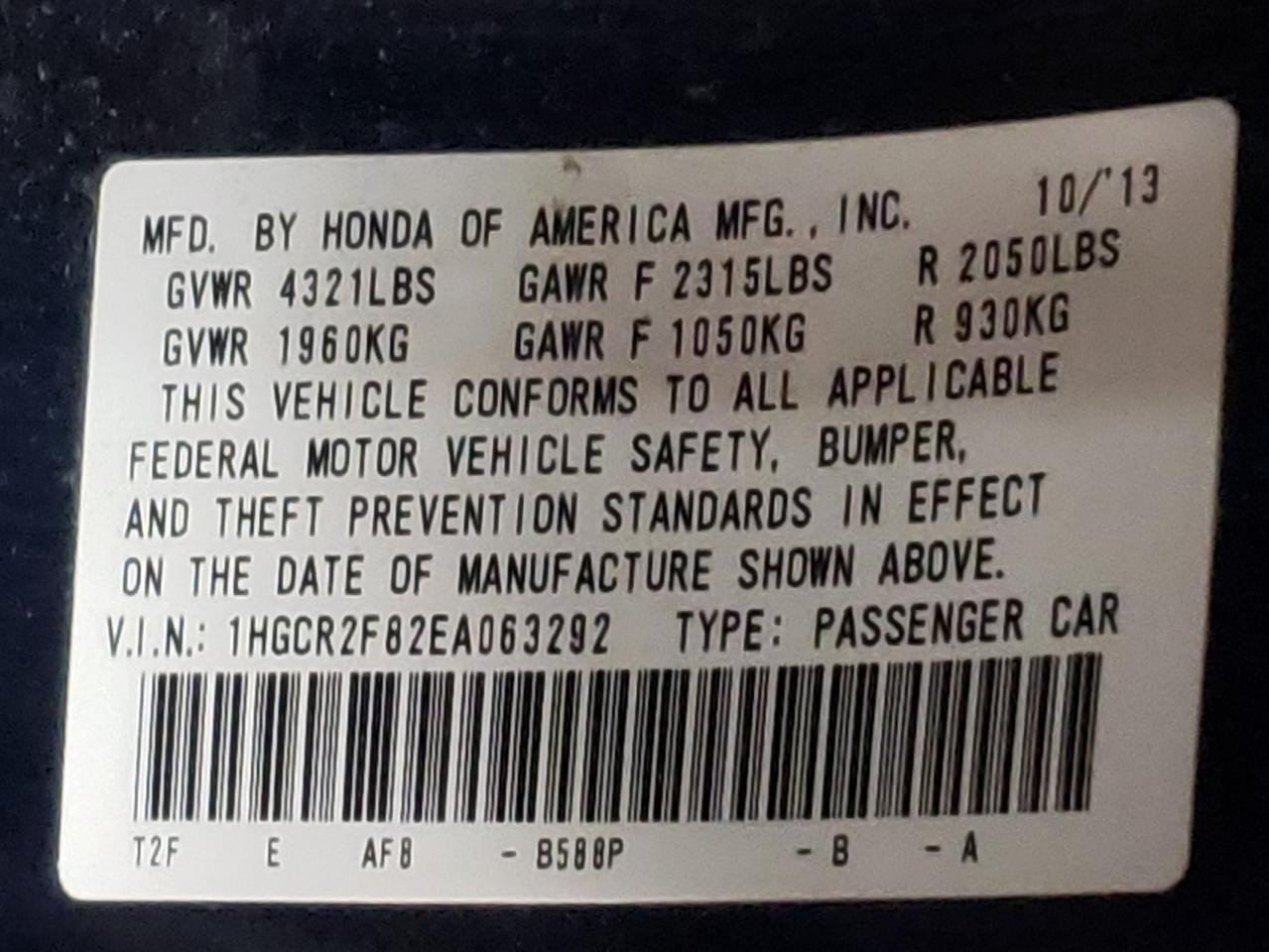 Photo 10 from auction – 2014 HONDA ACCORD EXL with VIN 1HGCR2F82EA063292