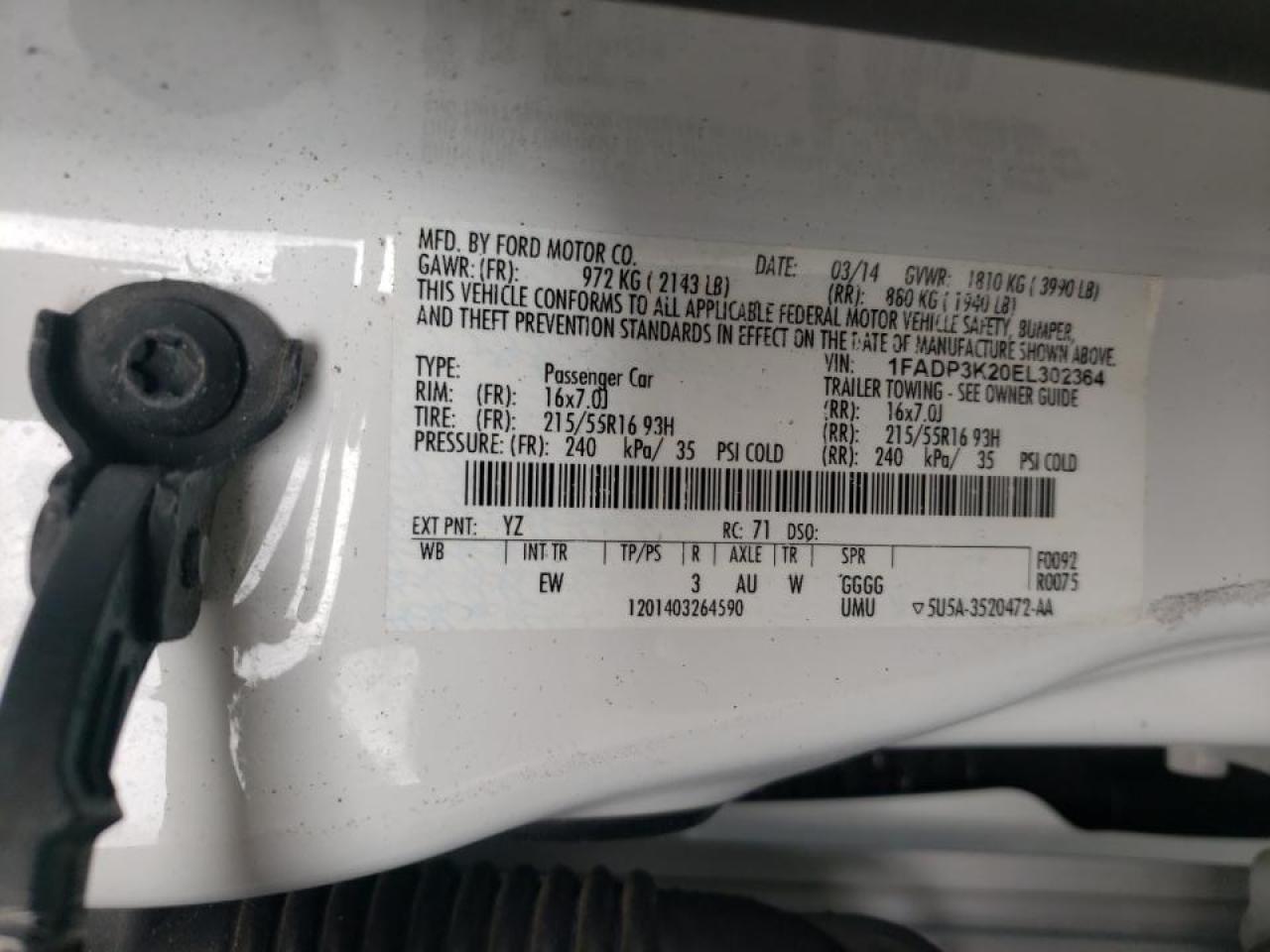Photo 10 from auction – 2014 FORD FOCUS SE with VIN 1FADP3K20EL302364
