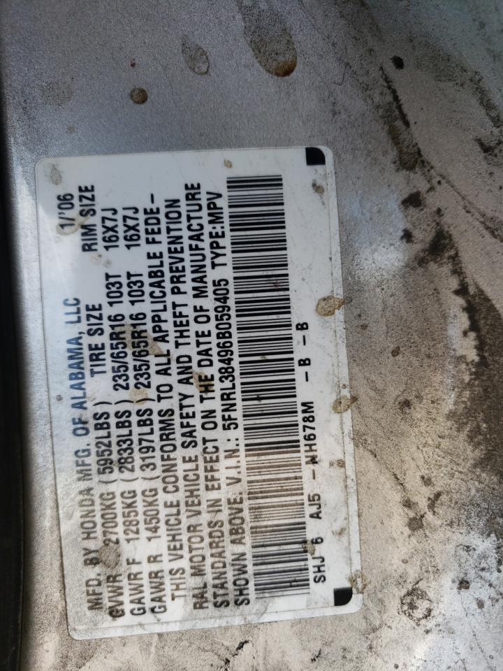Photo 10 from auction – 2006 HONDA ODYSSEY EX with VIN 5FNRL38496B059405