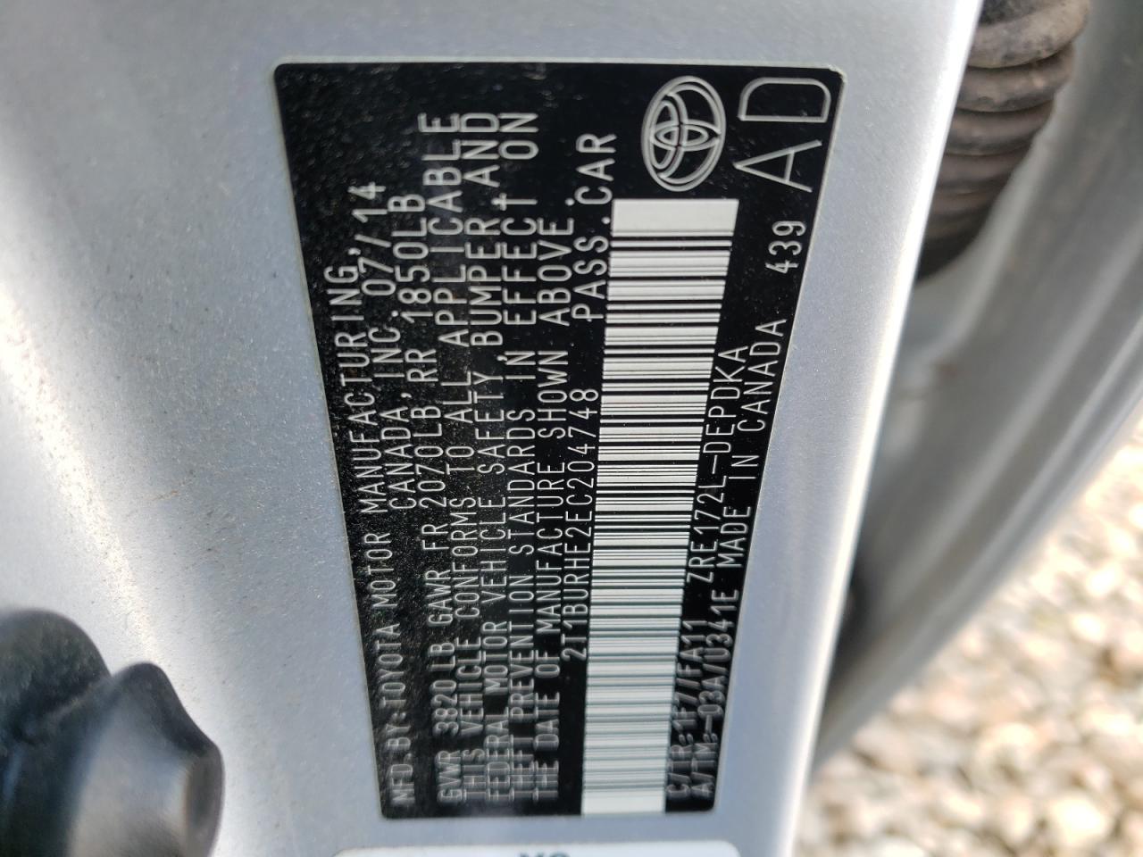 Photo 10 from auction – 2014 TOYOTA COROLLA L with VIN 2T1BURHE2EC204748