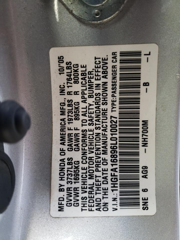 Photo 10 from auction – 2006 HONDA CIVIC EX with VIN 1HGFA16896L010027