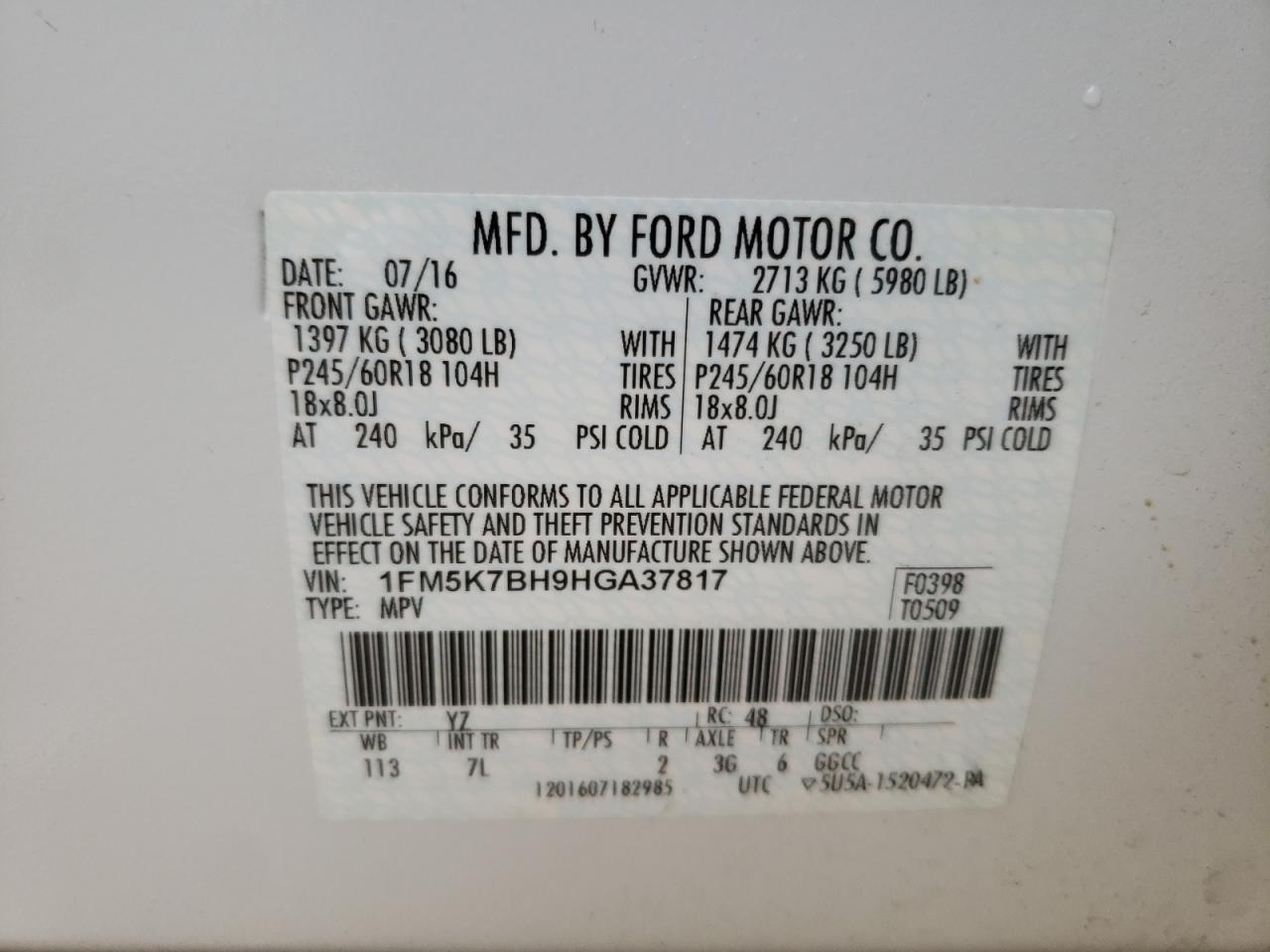 Photo 10 from auction – 2017 FORD EXPLORER with VIN 1FM5K7BH9HGA37817