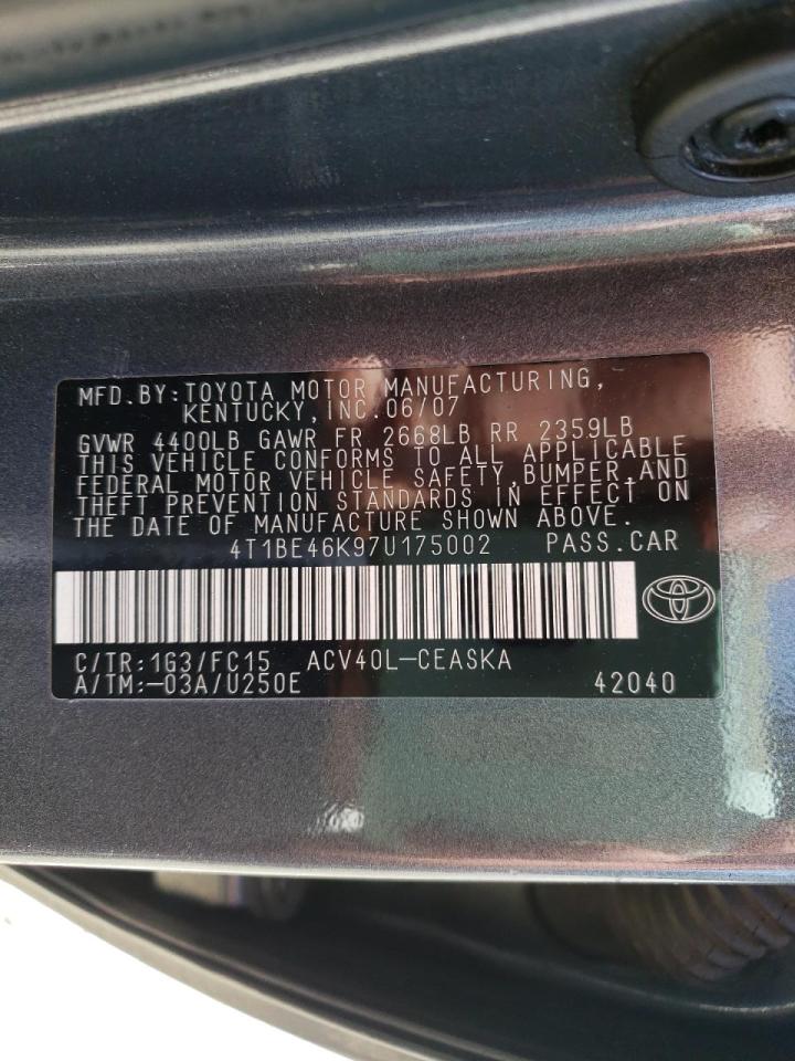 Photo 10 from auction – 2007 TOYOTA CAMRY CE with VIN 4T1BE46K97U175002