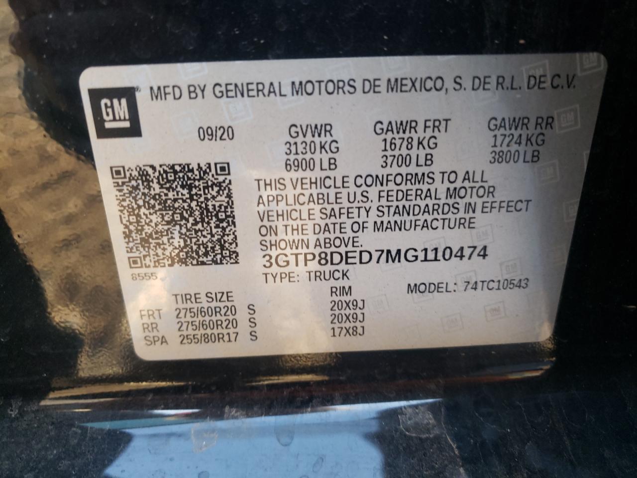 Photo 10 from auction – 2021 GMC SIERRA C15 with VIN 3GTP8DED7MG110474