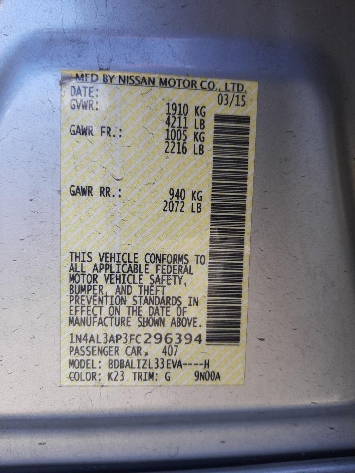 Photo 10 from auction – 2015 NISSAN ALTIMA 2.5 with VIN 1N4AL3AP3FC296394