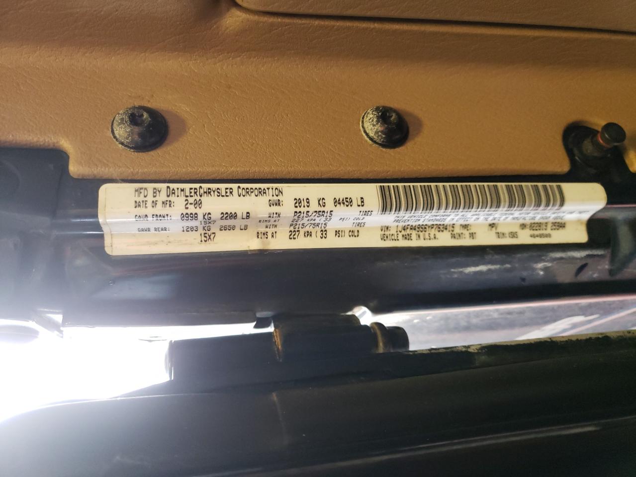 Foto 10 de la subasta – 2000 JEEP WRANGLER / con VIN 1J4FA49S6YP763415