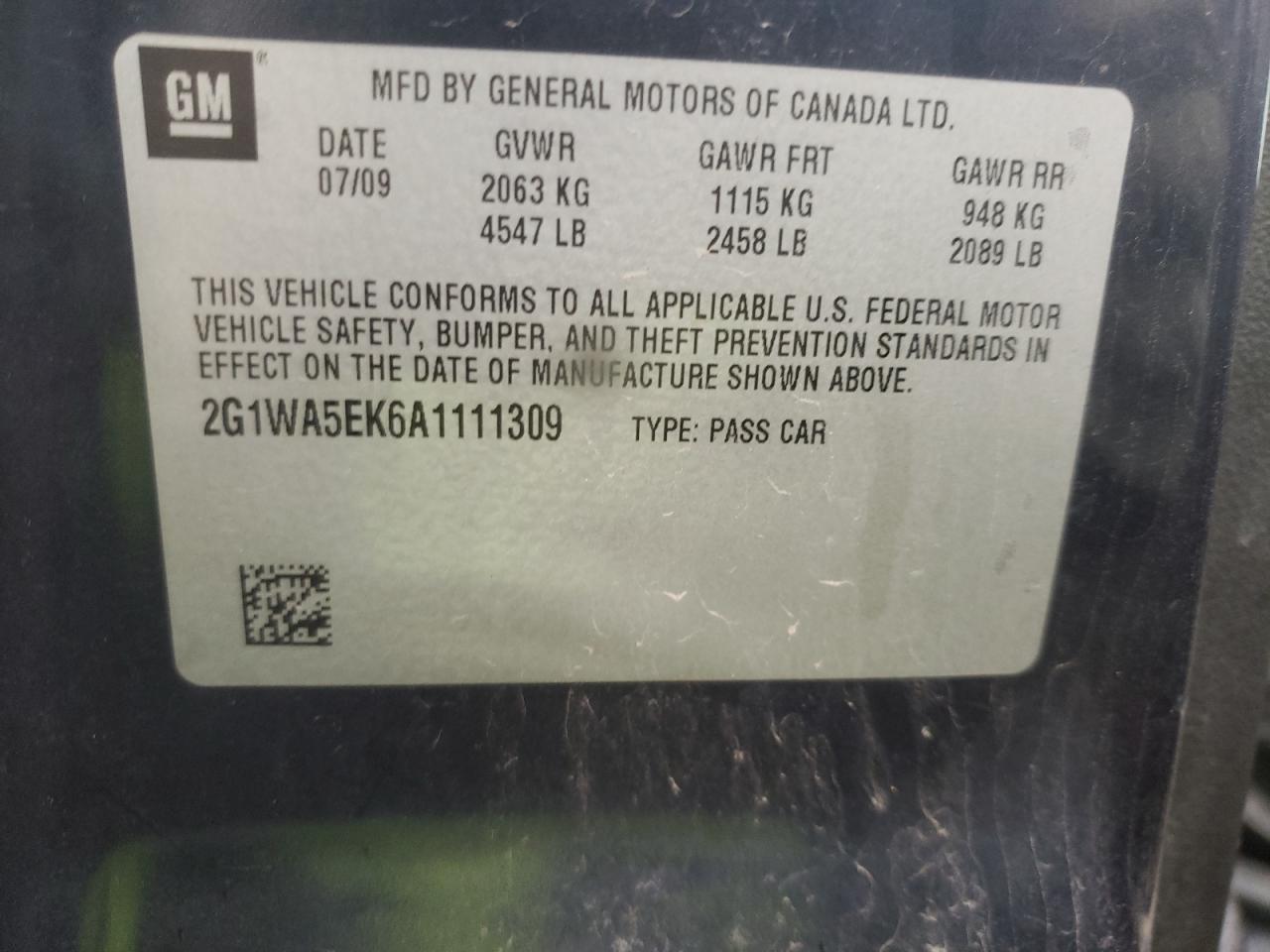 Photo 10 from auction – 2010 CHEVROLET IMPALA LS with VIN 2G1WA5EK6A1111309
