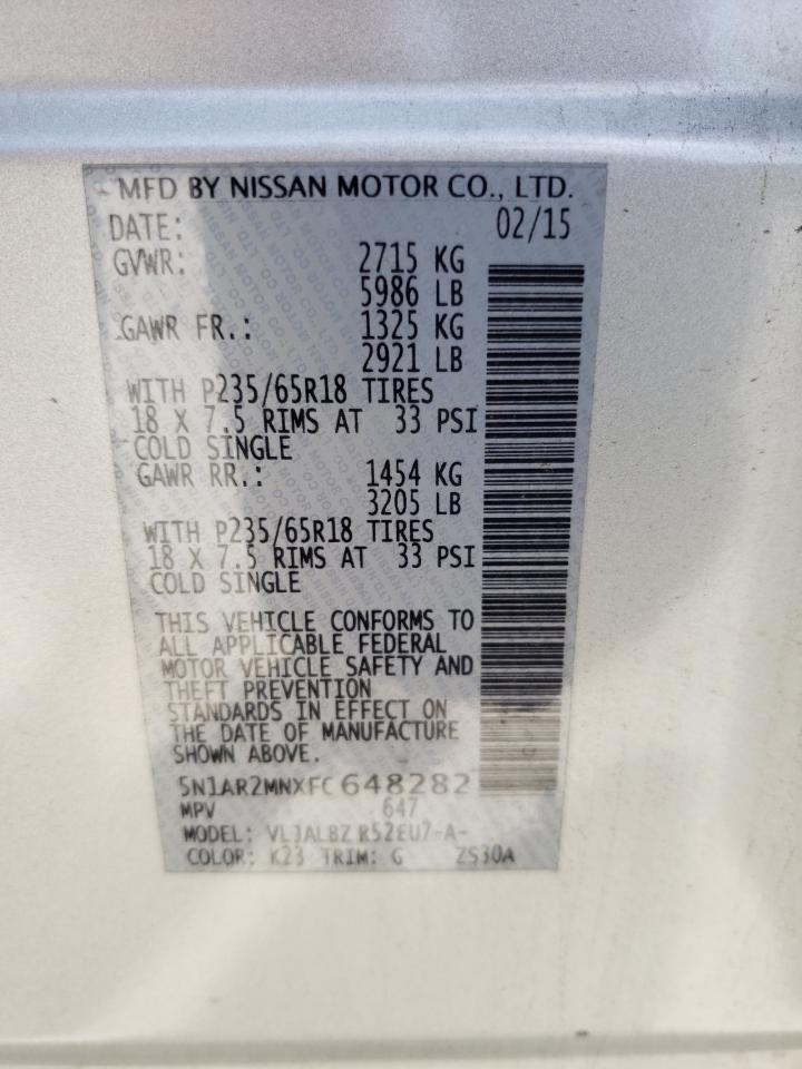 Photo 10 from auction – 2015 NISSAN PATHFINDER with VIN 5N1AR2MNXFC648282