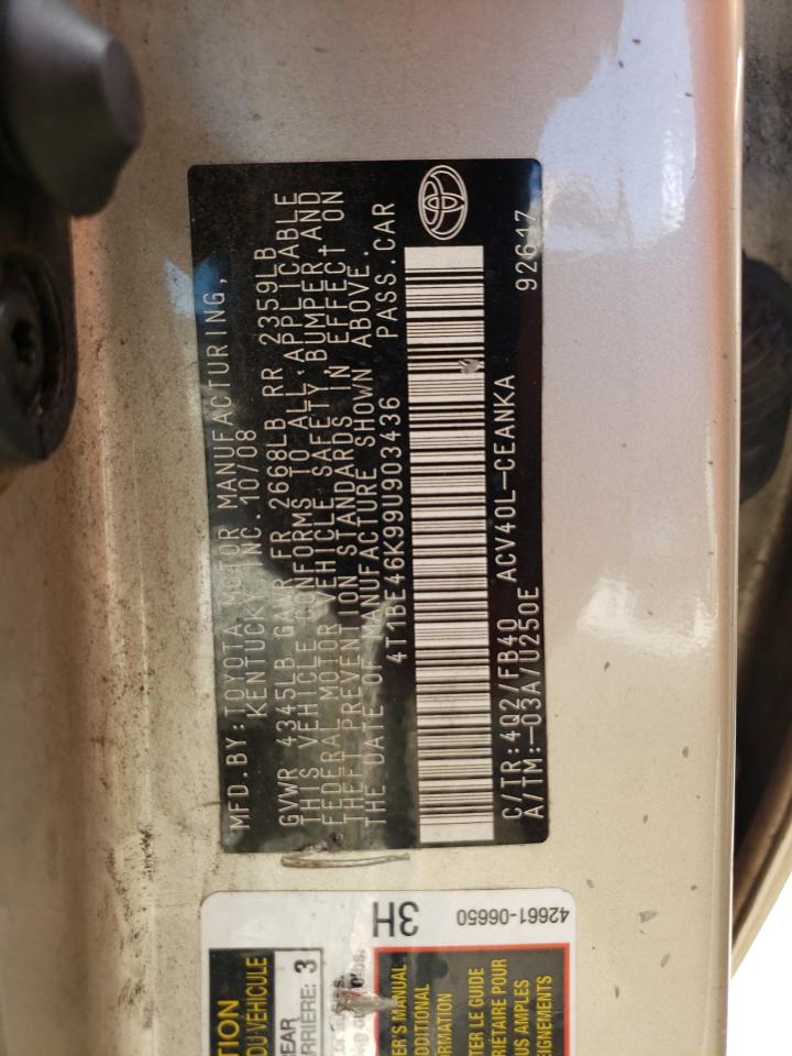 Photo 10 from auction – 2009 TOYOTA CAMRY BASE with VIN 4T1BE46K99U903436
