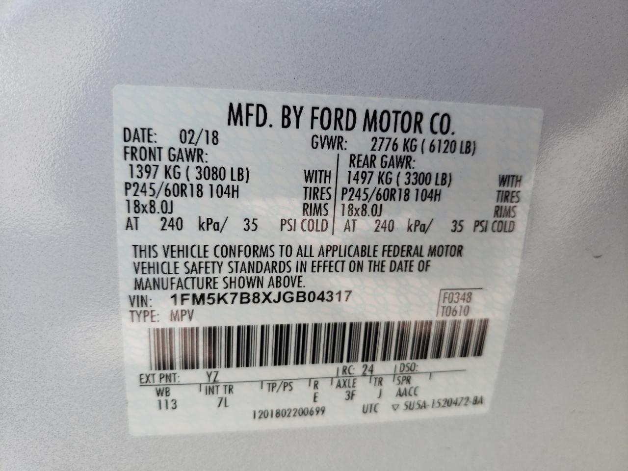 Photo 10 from auction – 2018 FORD EXPLORER with VIN 1FM5K7B8XJGB04317