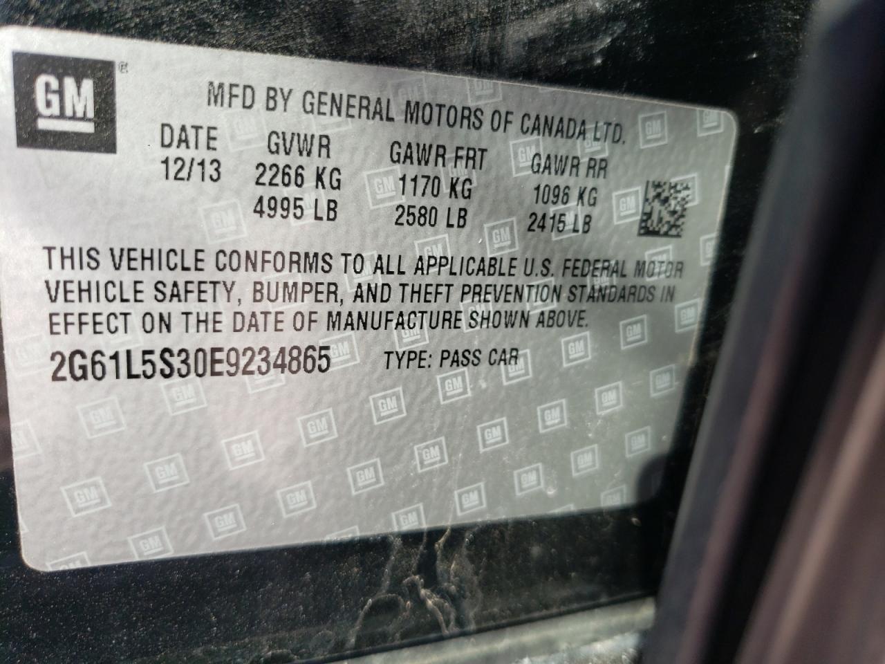 Photo 10 from auction – 2014 CADILLAC XTS with VIN 2G61L5S30E9234865