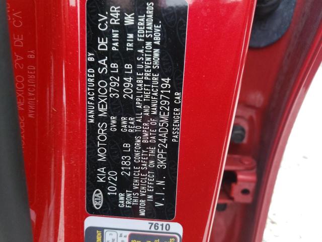 Photo 10 from auction – 2021 KIA FORTE FE with VIN 3KPF24AD5ME297194