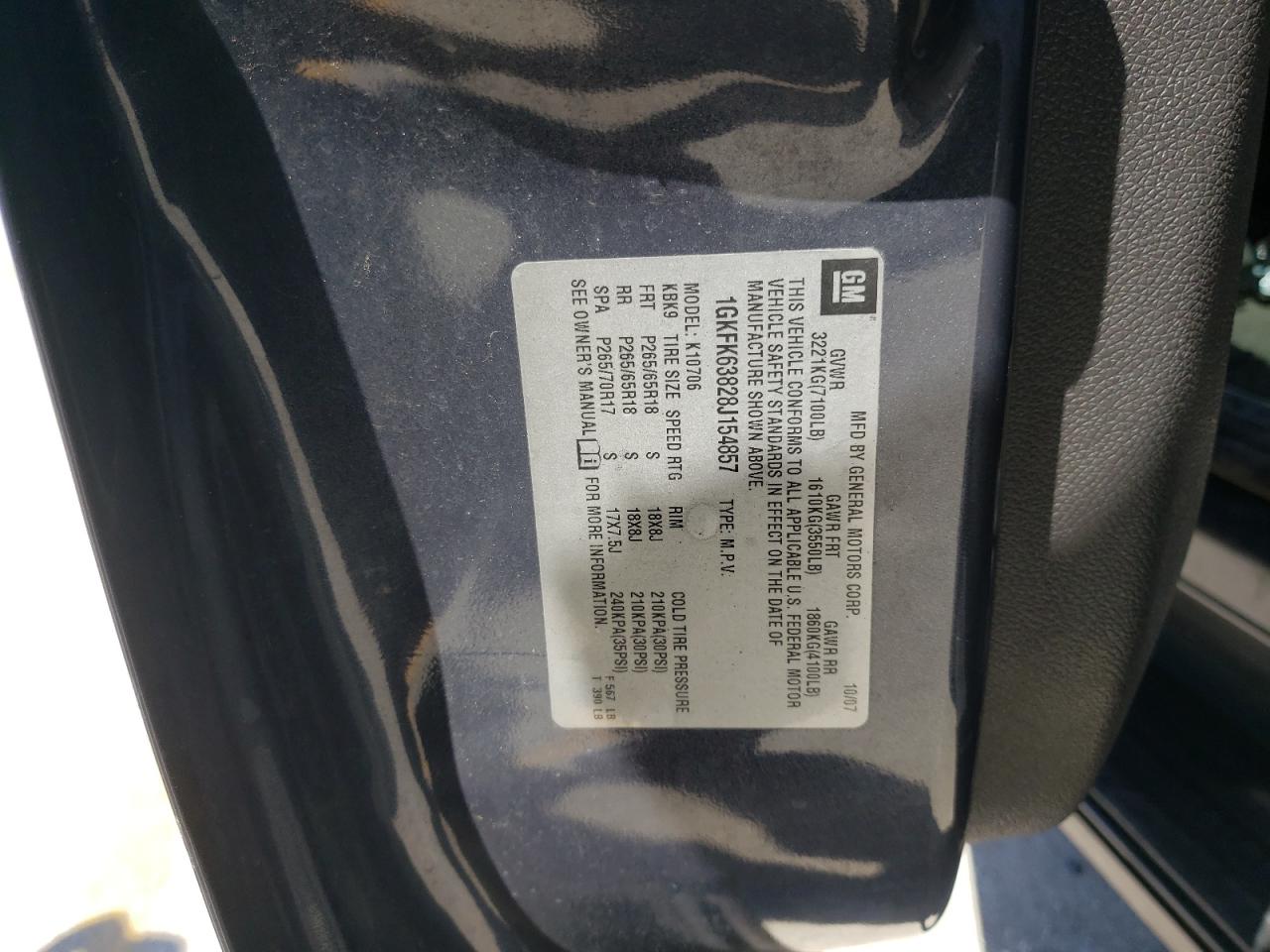 Photo 10 from auction – 2008 GMC YUKON DENA with VIN 1GKFK63828J154857
