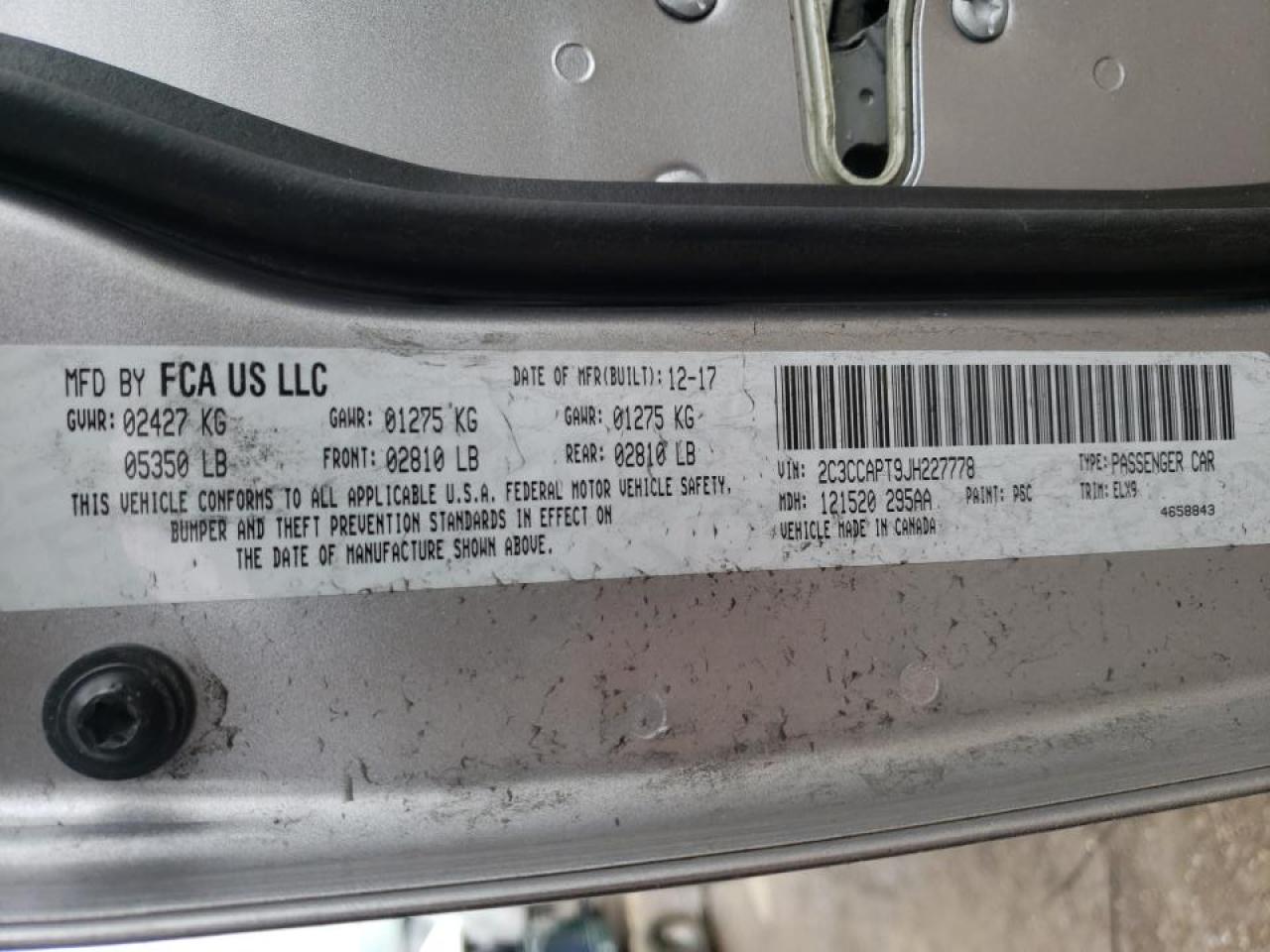 Photo 10 from auction – 2018 CHRYSLER 300C with VIN 2C3CCAPT9JH227778