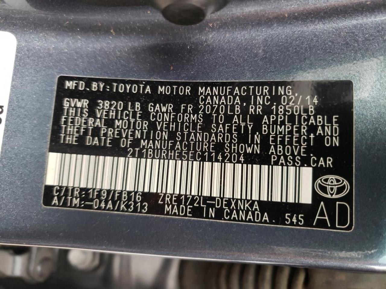 Photo 10 from auction – 2014 TOYOTA COROLLA L with VIN 2T1BURHE5EC114204