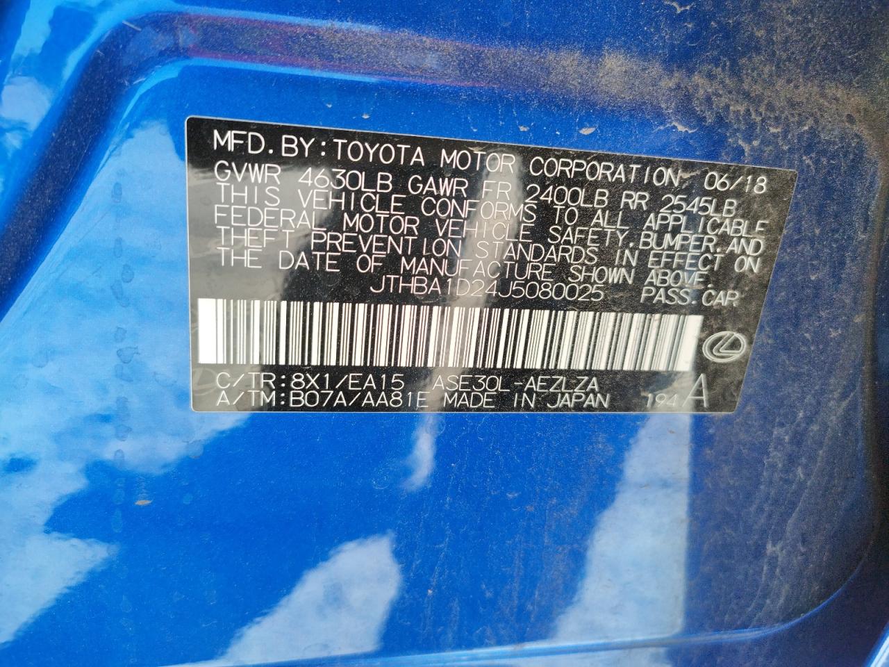 Photo 10 from auction – 2018 LEXUS IS 300 with VIN JTHBA1D24J5080025