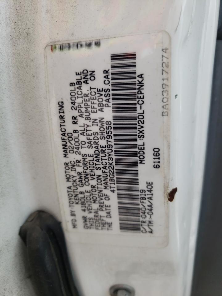 Photo 10 from auction – 2000 TOYOTA CAMRY CE with VIN 4T1BG22K3YU979558