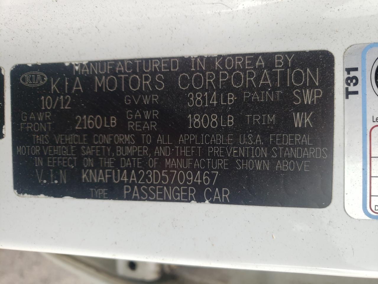 Photo 10 from auction – 2013 KIA FORTE EX with VIN KNAFU4A23D5709467