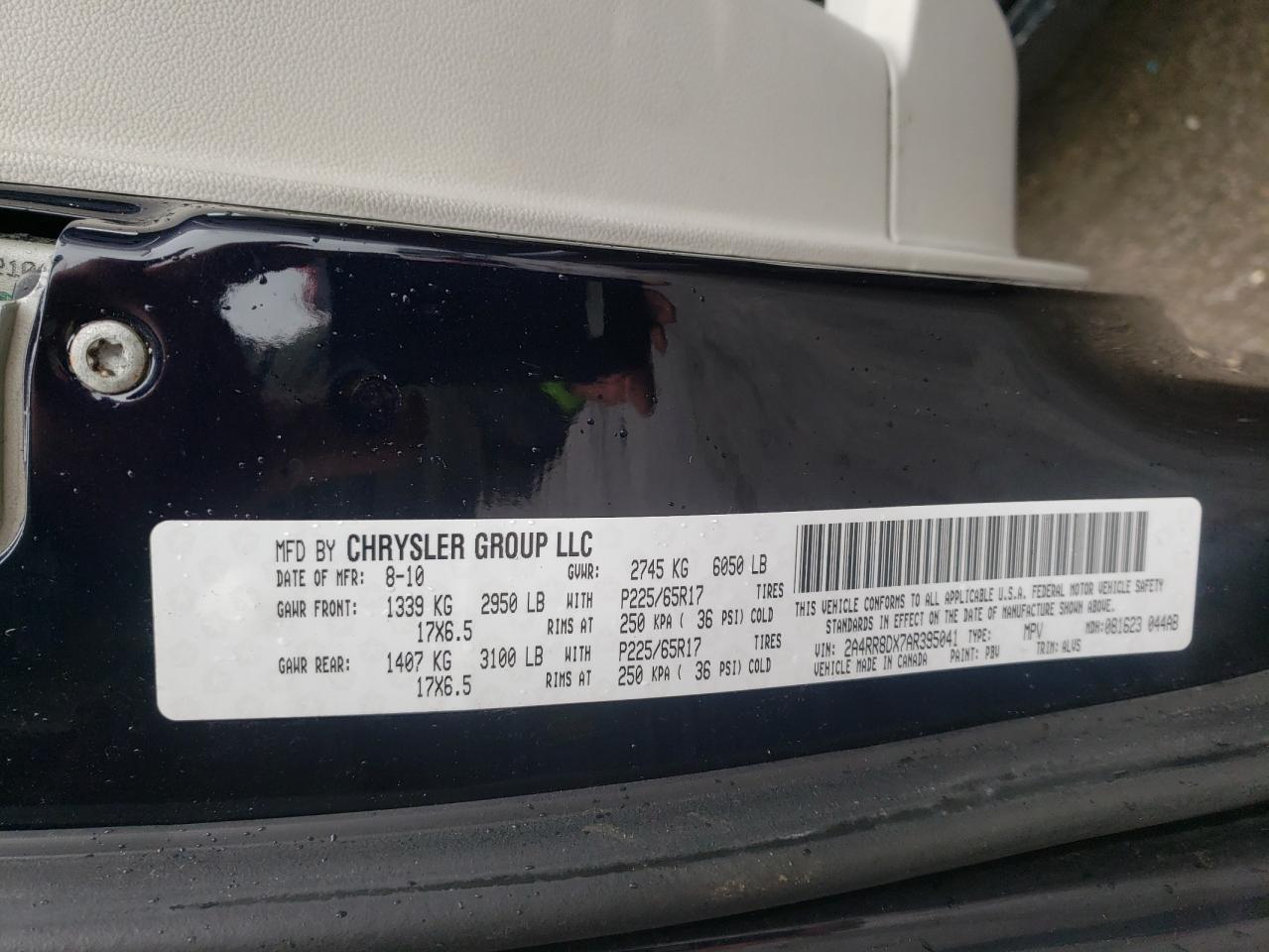 Photo 10 from auction – 2010 CHRYSLER TOWN & COU with VIN 2A4RR8DX7AR395041