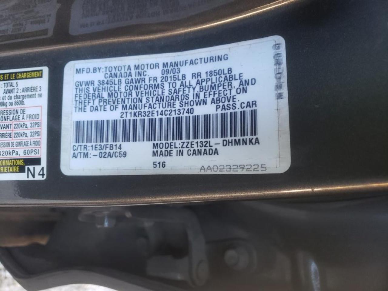 Photo 10 from auction – 2004 TOYOTA COROLLA MA with VIN 2T1KR32E14C213740