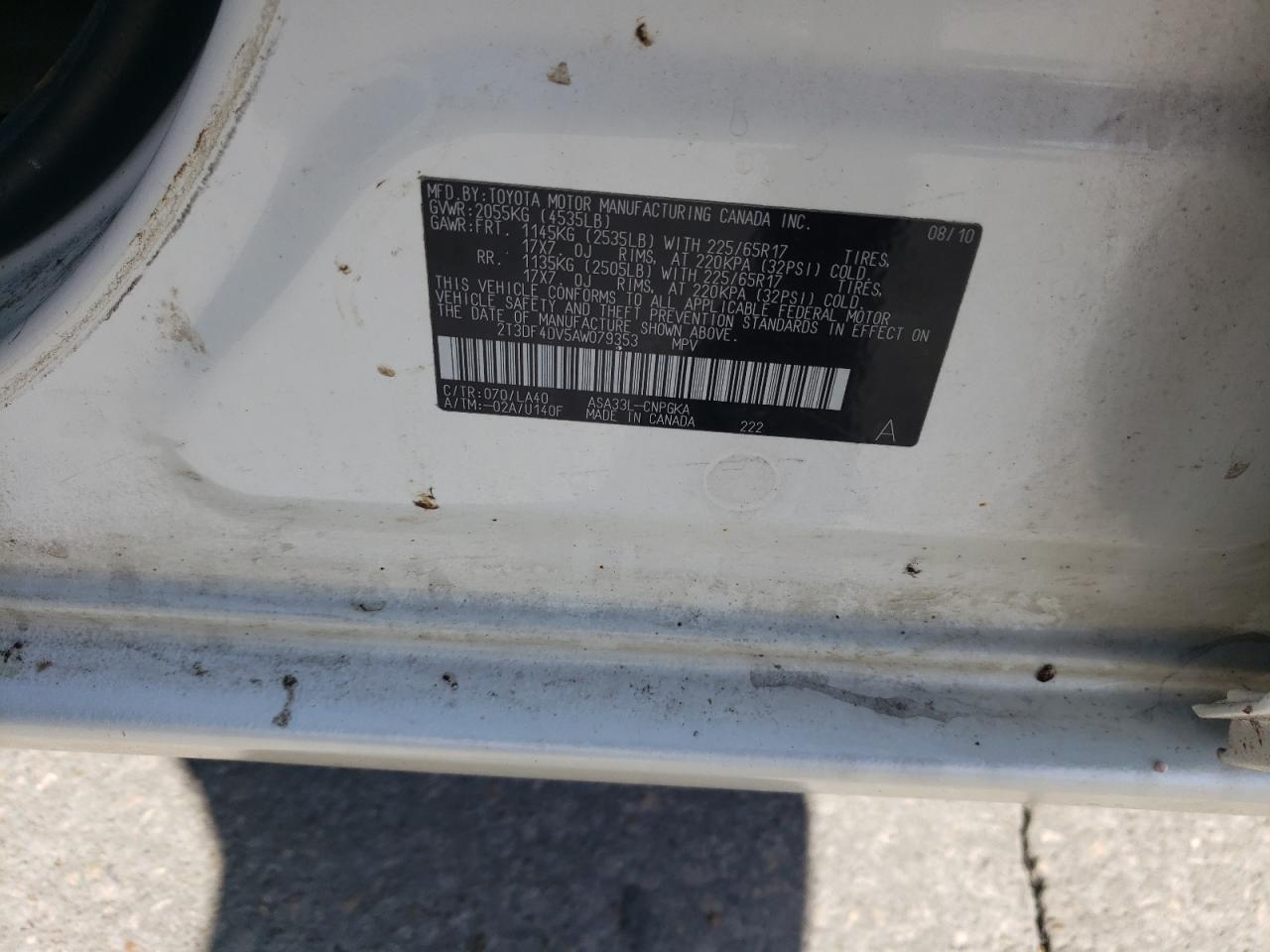 Photo 10 from auction – 2010 TOYOTA RAV4 LIMIT with VIN 2T3DF4DV5AW079353