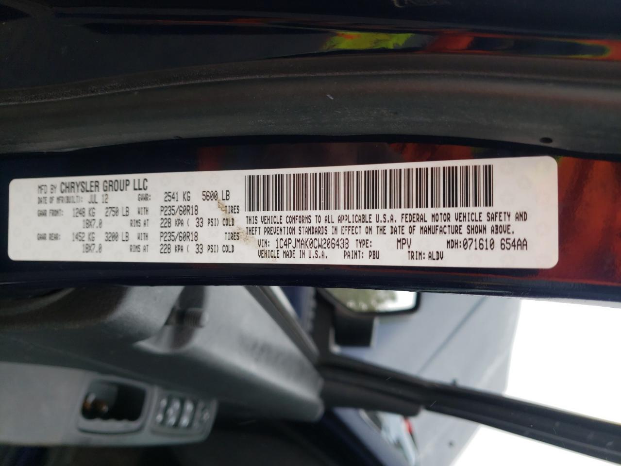 Photo 10 from auction – 2012 JEEP LIBERTY SP with VIN 1C4PJMAK0CW206438