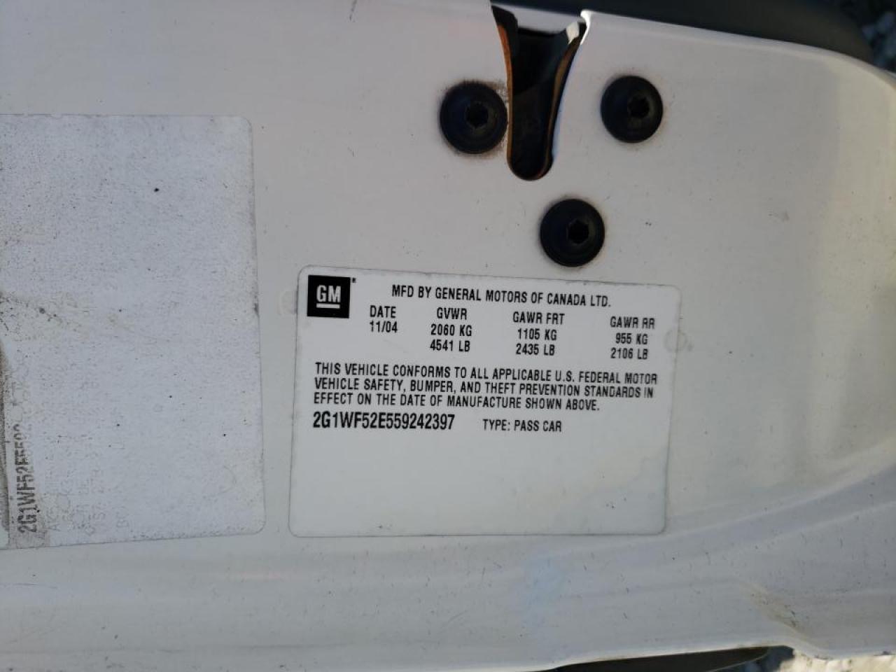 Photo 10 from auction – 2005 CHEVROLET IMPALA with VIN 2G1WF52E559242397
