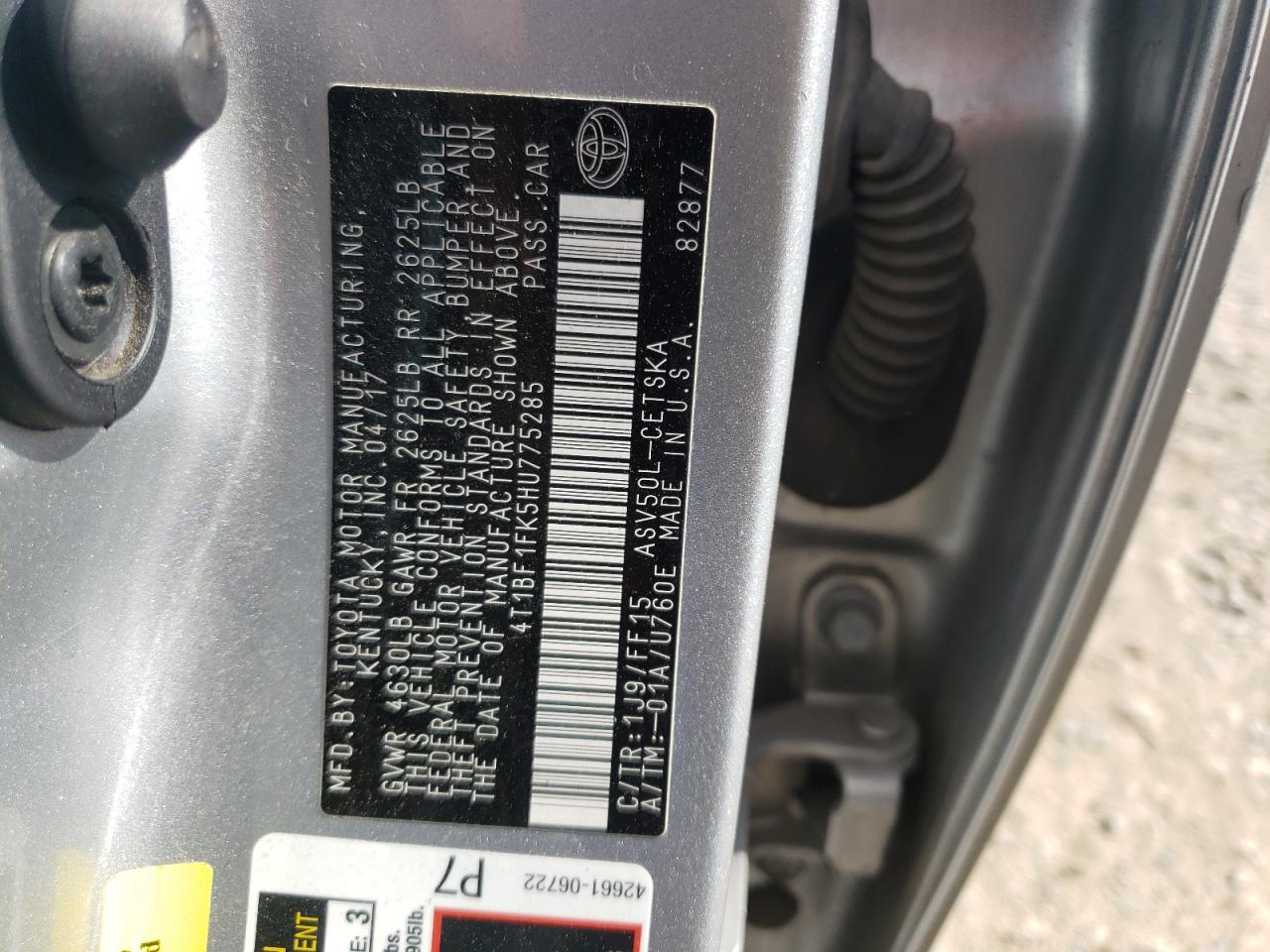 Photo 10 from auction – 2017 TOYOTA CAMRY LE with VIN 4T1BF1FK5HU775285