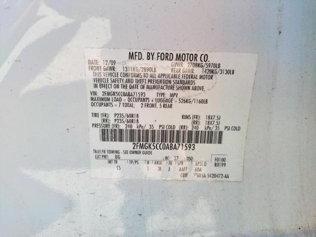Photo 10 from auction – 2010 FORD FLEX SEL with VIN 2FMGK5CC0ABA71593
