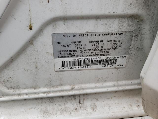 Photo 10 from auction – 2008 MAZDA 3 S with VIN JM1BK324981838652
