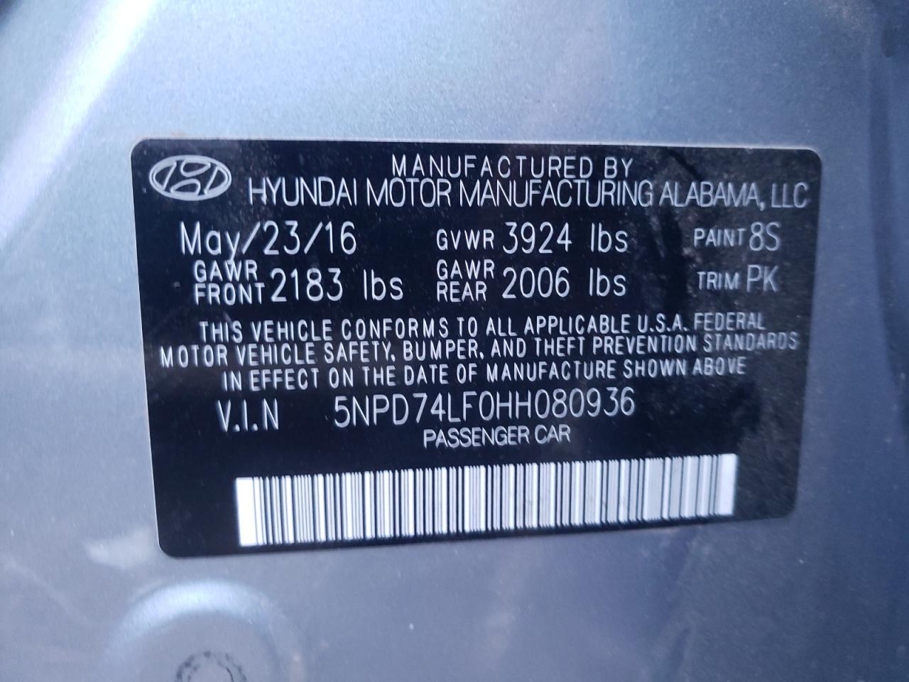 Photo 10 from auction – 2017 HYUNDAI ELANTRA SE with VIN 5NPD74LF0HH080936