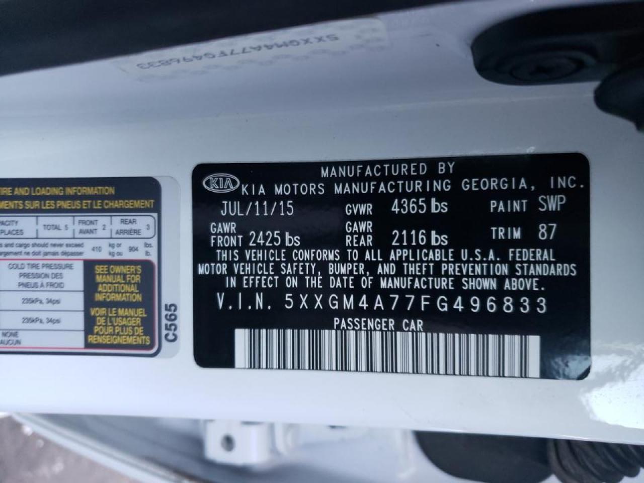 Photo 10 from auction – 2015 KIA OPTIMA LX with VIN 5XXGM4A77FG496833