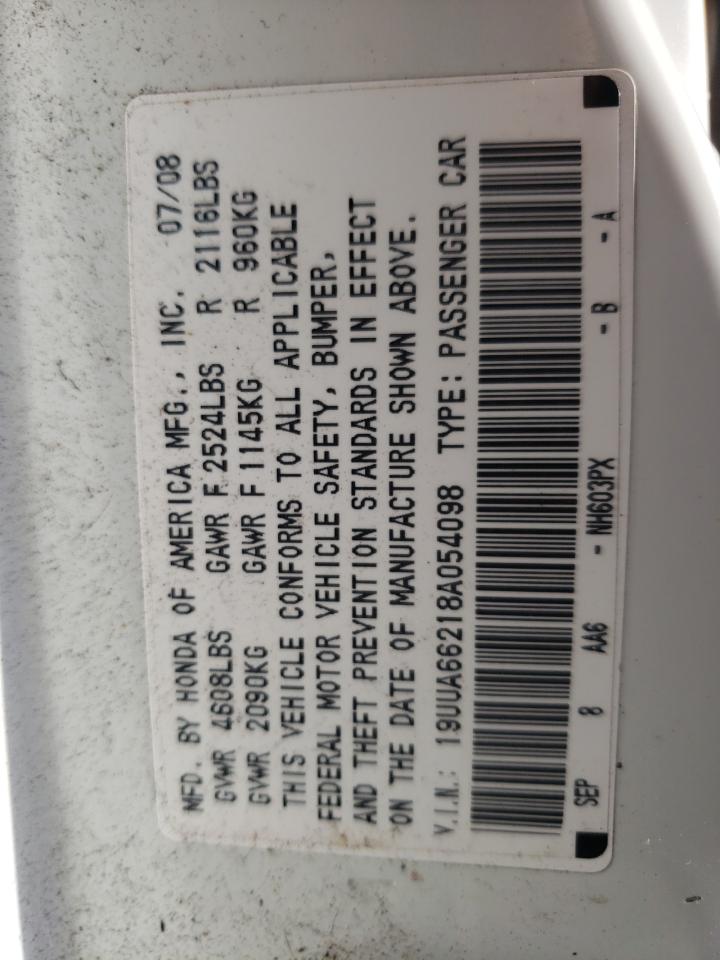 Photo 10 from auction – 2008 ACURA TL with VIN 19UUA66218A054098