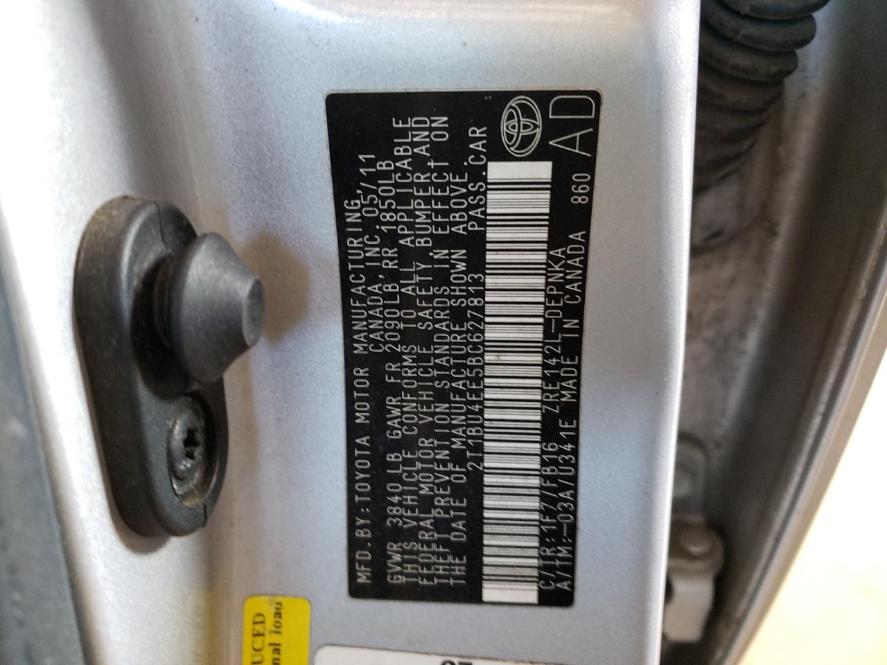 Photo 10 from auction – 2011 TOYOTA COROLLA BA with VIN 2T1BU4EE5BC627813
