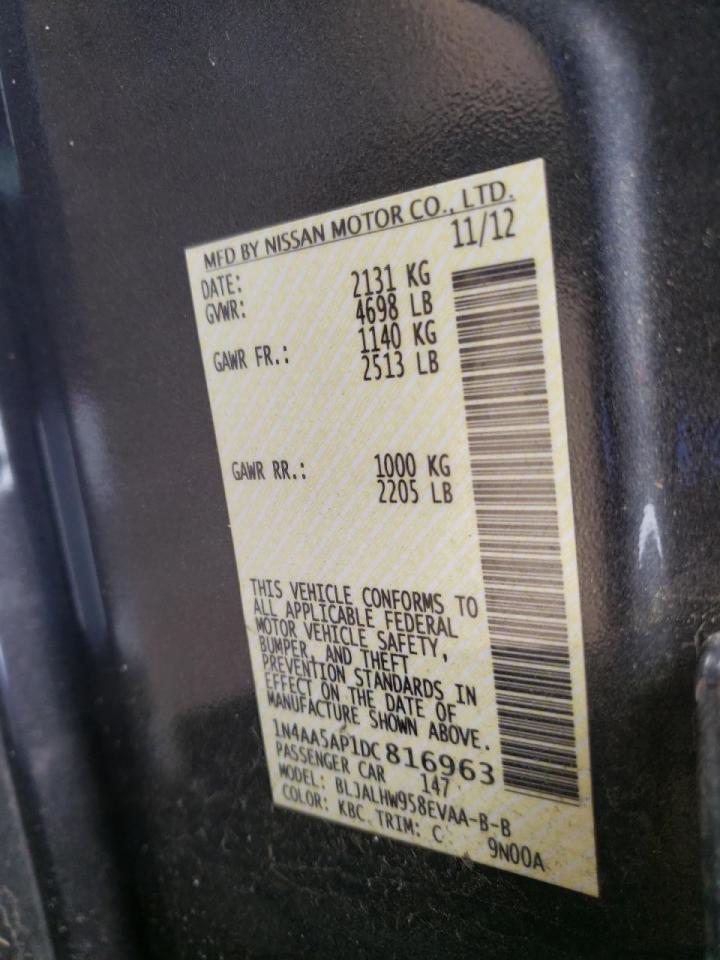 Photo 10 from auction – 2013 NISSAN MAXIMA S with VIN 1N4AA5AP1DC816963