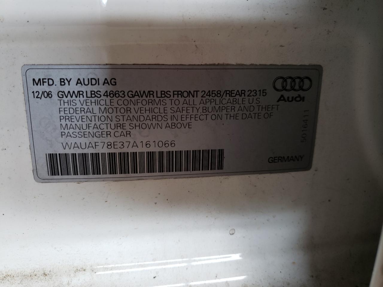 Photo 10 from auction – 2007 AUDI A4 2 with VIN WAUAF78E37A161066