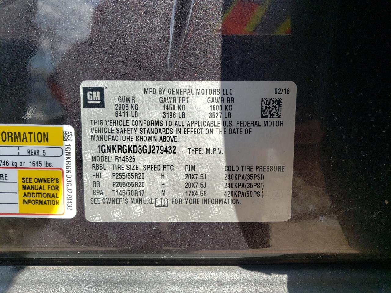 Photo 10 from auction – 2016 CHEVROLET TRAVERSE L with VIN 1GNKRGKD3GJ279432
