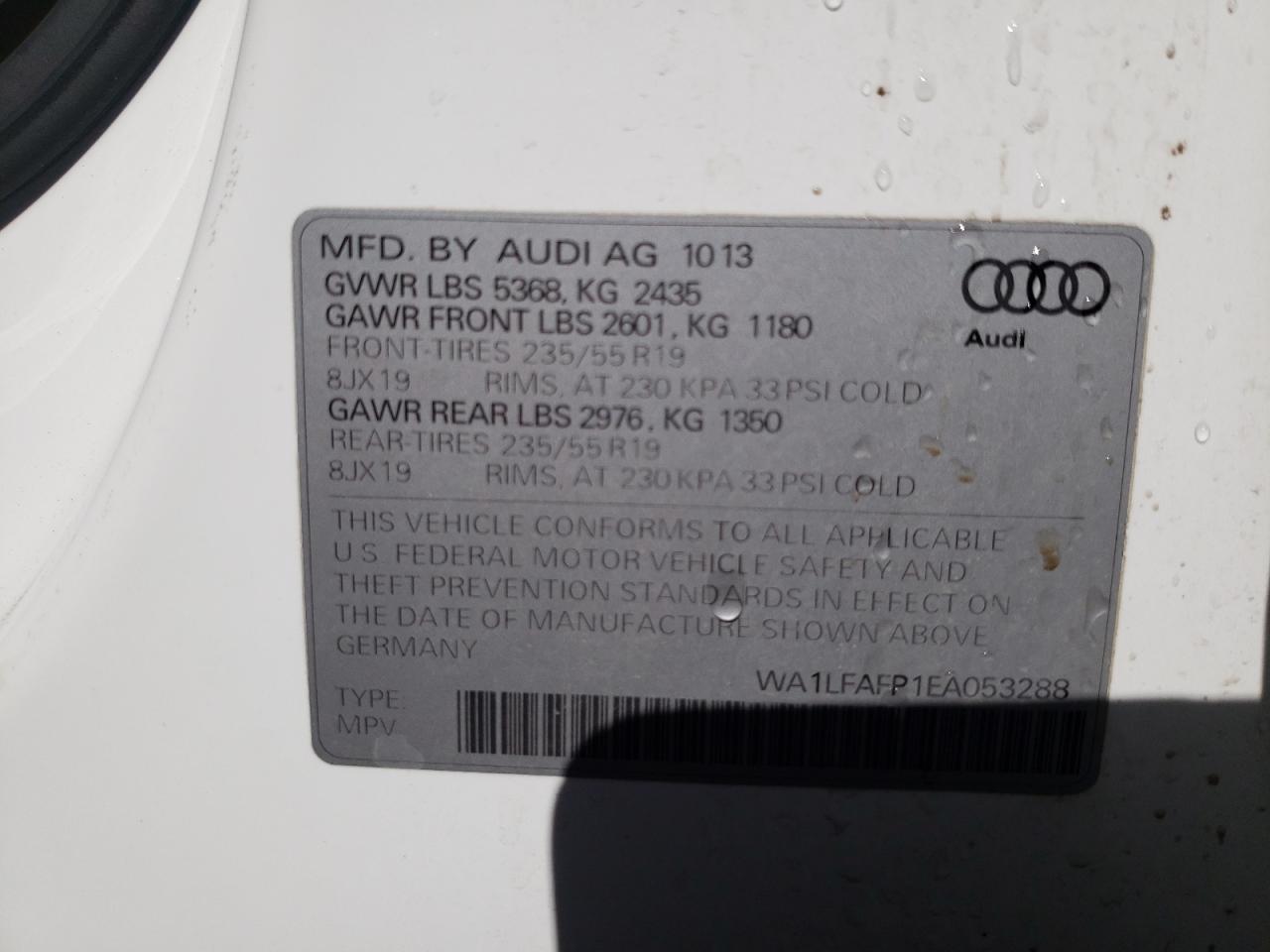 Zdjęcie 10 z aukcji – 2014 AUDI Q5 PREMIUM z VIN WA1LFAFP1EA053288