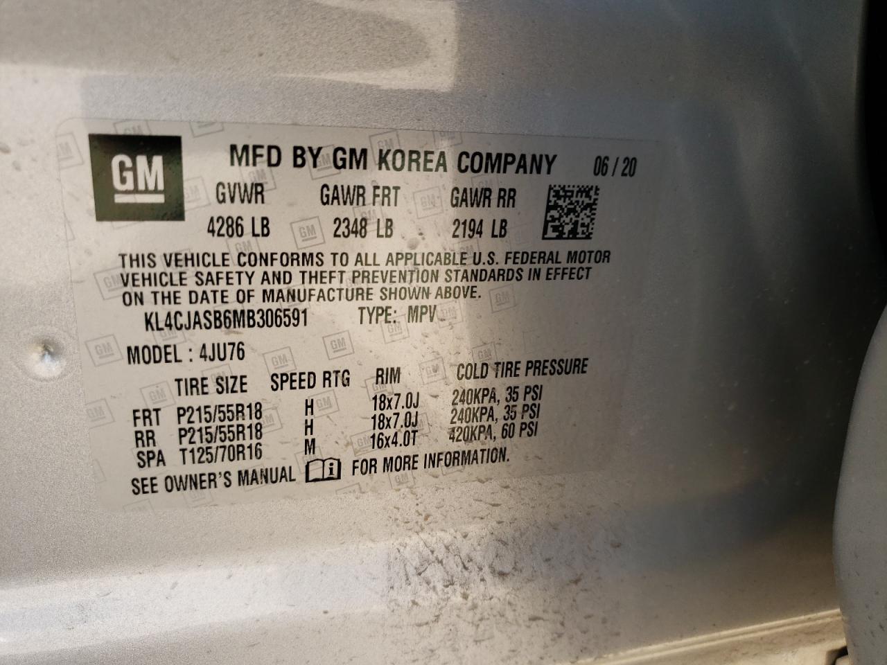 Photo 10 from auction – 2021 BUICK ENCORE PRE with VIN KL4CJASB6MB306591