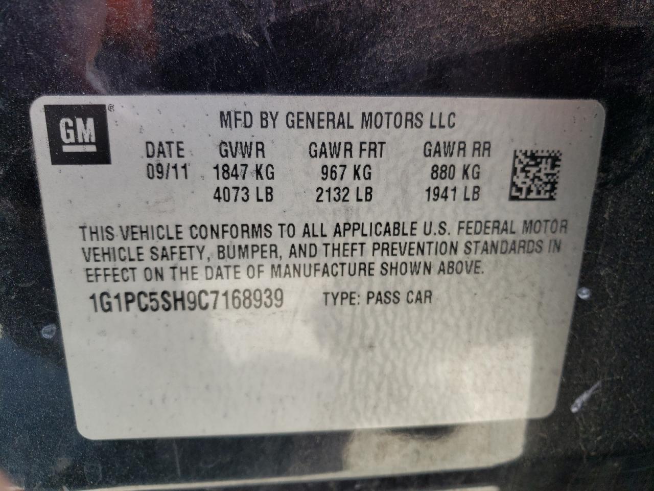 Photo 10 from auction – 2012 CHEVROLET CRUZE LS with VIN 1G1PC5SH9C7168939