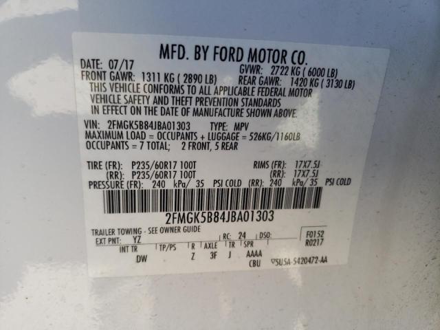 Photo 10 from auction – 2018 FORD FLEX SE with VIN 2FMGK5B84JBA01303