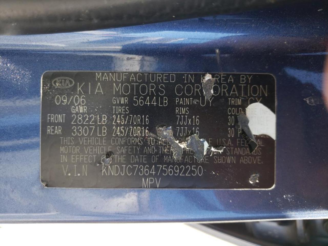 Photo 10 from auction – 2007 KIA SORENTO EX with VIN KNDJC736475692250