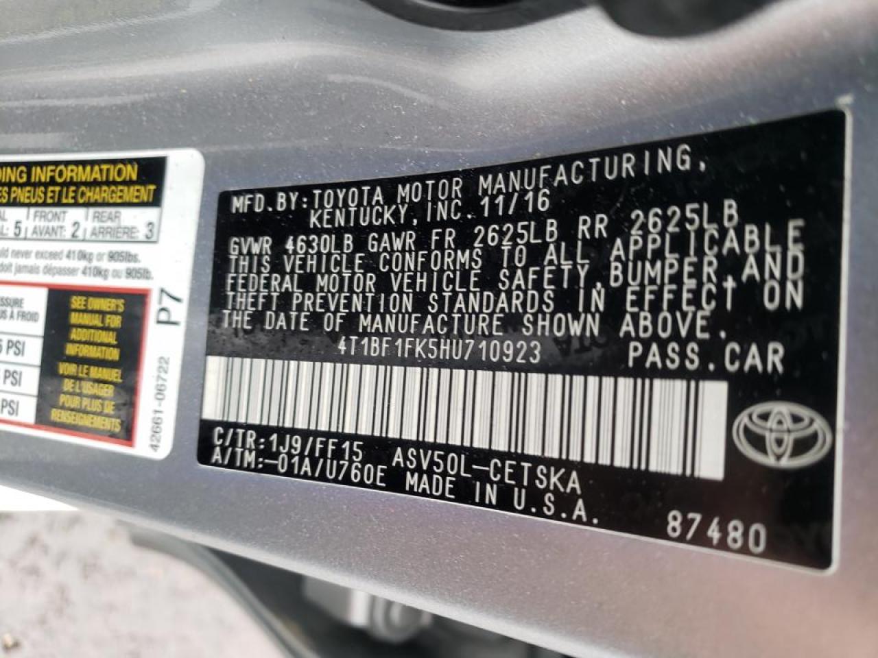 Photo 10 from auction – 2017 TOYOTA CAMRY LE with VIN 4T1BF1FK5HU710923