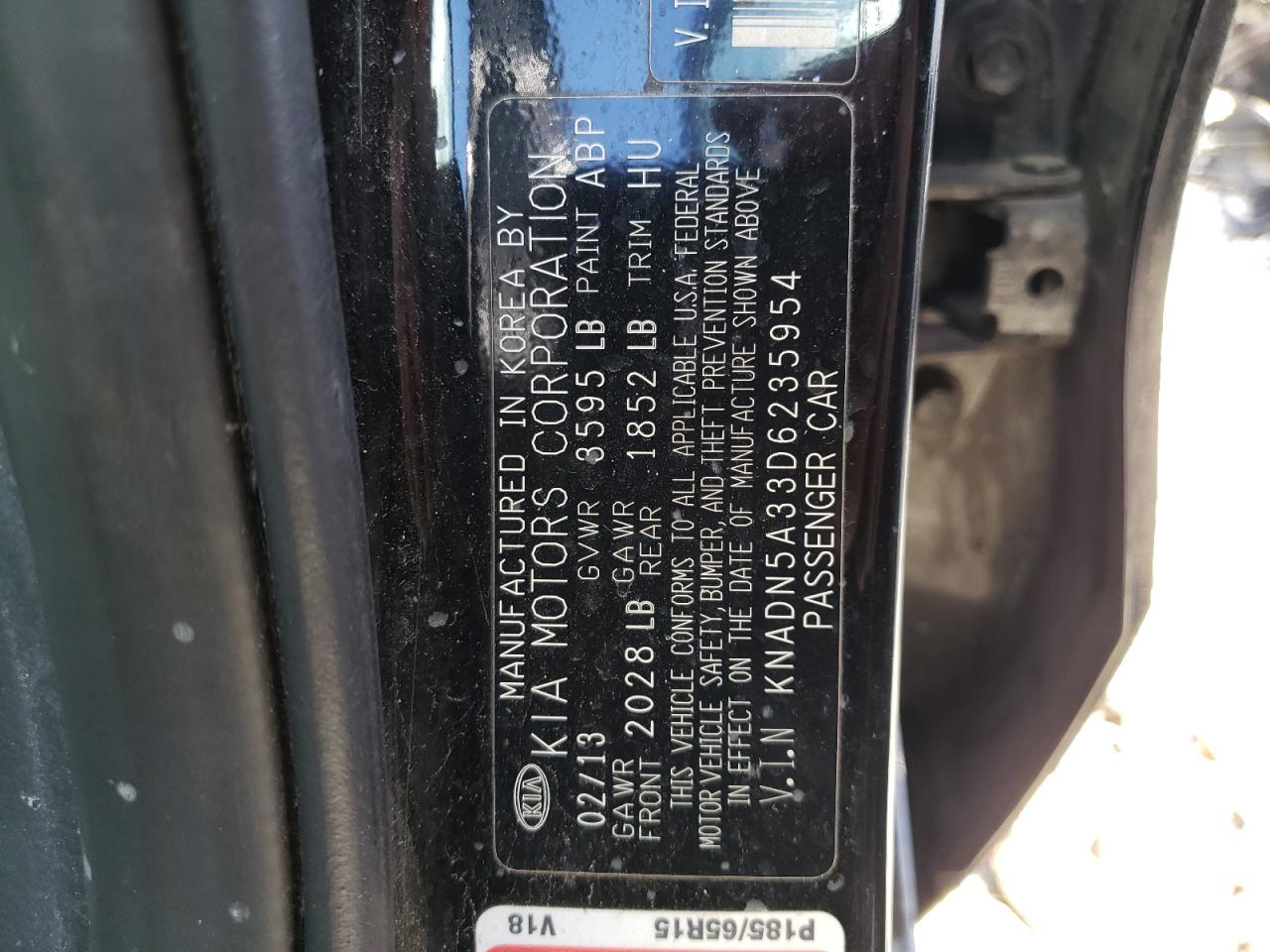 Photo 10 from auction – 2013 KIA RIO EX with VIN KNADN5A33D6235954