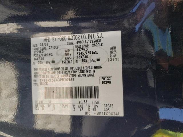 Photo 10 from auction – 2003 FORD RANGER SUP with VIN 1FTYR15E43PB10967