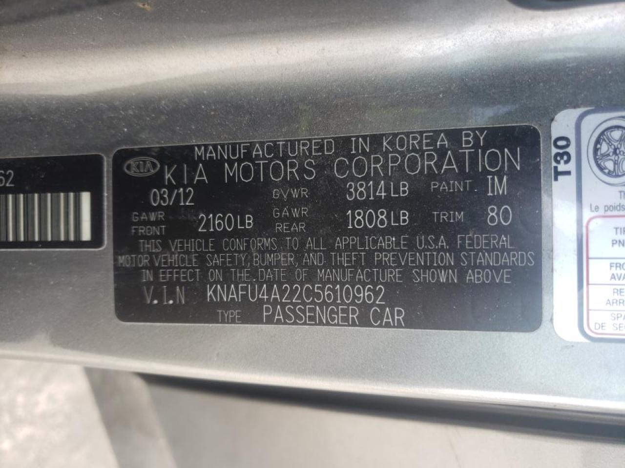 Photo 10 from auction – 2012 KIA FORTE EX with VIN KNAFU4A22C5610962